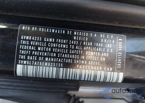 2014 Volkswagen Beetle 2.0L Tdi from USA, damaged, VIN 3VW5L7AT5EM823135